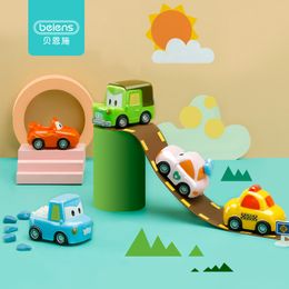 Beiens Baby 5 in 1 Set Pull Back for Children Racing Taxi Truck Toy Cartoon Model Mini Car Kids Toys Gifts LJ200930