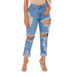 Sexy Street Club Destroyed Ripped Boyfriend Jeans For Women Damage Big Hole Jeans Woman Baggy High Waisted Distressed Jeans 201029