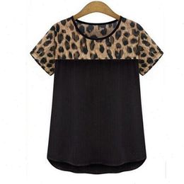 Summer Fashion Chiffon Casual Women T Shirt Tops White Black Leopard Print Short Sleeve O Neck Ladies Tees T-