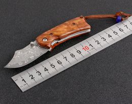 1Pcs High Quality VG10 Damascus Steel Folding Blade Knife Rosewood + Steels Sheet Handle EDC Pocket Knives With Nylon bag