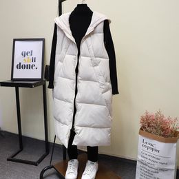 Long Winter Vest Women Coat Loose Warm Thick Waistcoat Female Hooded Sleeveless Padded Down Cotton Vest Woman Jacket Solid Q2748 201102