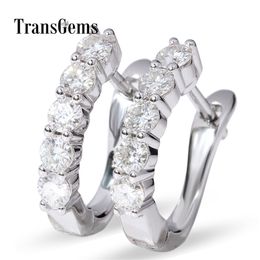 Transgems Hoop Earrings 14k White Gold Huggie Type Hoop Earrings with 1 CTW 3MM FGH "U" Hoop Earrings Y200620