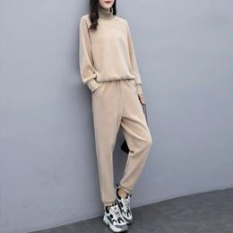 Autumn and Winter Fashion Casual Sports Style Suit B SY Velvet Thick Velvet Ladies Sweater Suit High Collar Was Thinner and Reduced Age