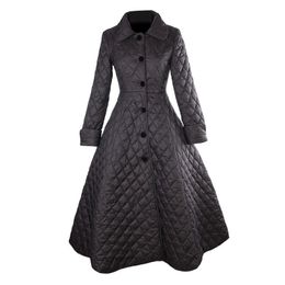 30- women vintage 50s Audrey Hepburn black quilting long swing coats plus size 4xl trench coat abrigos mujer casaco 201102