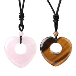 Heart Crystals Necklaces Pendants Quartz Real Natural Stone Rope Wrap Necklace Pink Amethysts Precious Stones Healing