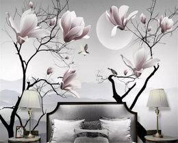 Beibehang Custom wallpaper mural Bedroom living room background wall Magnolia flower bird decoration painting 3d