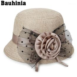 vintage flower hat Australia - Stingy Brim Hats Bauhinia Fashion Vintage Elegant Ladies Fedora Bowler Women Hat Flower Autumn Bucket Cap1