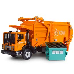 Alloy Diecast Barreled Garbage Carrier Truck 1:24 Waste Material Transporter Vehicle Model Hobby Toys For Kids Christmas Gift LJ200930