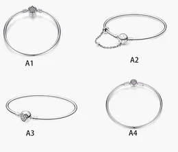 Fine Jewellery Authentic 925 Sterling Silver Bead Fit Pandora Charm Bracelets Round Love Heart Full Diamond Bracelet Safety Chain Pendant DIY beads