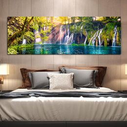 Modern Big Size Landscape Fall Nature Green Tree Canvas Painting Lake Posters and Prints Wall Pictures for Bedroom Home Decor