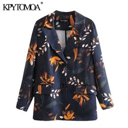 KPYTOMOA Women Fashion Office Wear Floral Print Blazer Coat Vintage Long Sleeve Pockets Female Outerwear Chic Tops 201114