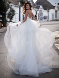 Charming Spaghetti Straps A Line Wedding Dresses Backless Robe de Mariage Delicate Beaded Ruffles Bridal Gown