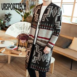 Autumn Winter Printing Long Trench Coat Men Slim Fit Casual Printed Jackets And Coats Stand Collar Cardigan Trench Coat Men 201223