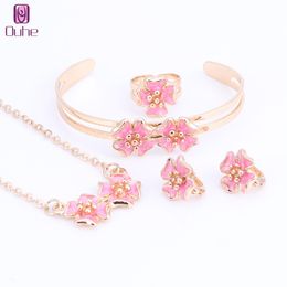 Fashion Girl Jewelry Lovely Flower Children Necklace Bangle Earring Ring Kids Baby Costume Jewelry Set 5 Colors