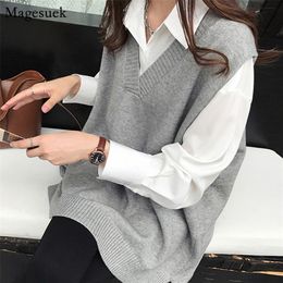 Autumn Winter Oversized Sleeveless Sweater Vest Women V Neck Pollover Warm Knitted Vest Dames Women Sweaters Pull Femme 12239 201223