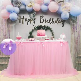 sweet table decorations UK - 450*76cm Sweet Table Decoration Baby Shower Decorations Tutu Table Cloth Pink Tulle Skirt Romantic Wedding Birthday Party Favor Y200421