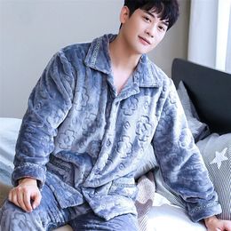 Large Size Men Pyjamas Suit Flannel Autumn Winter Coral Fleece Student Sleepwear Long Sleeve Comfortable Thick Nightgown LJ201113