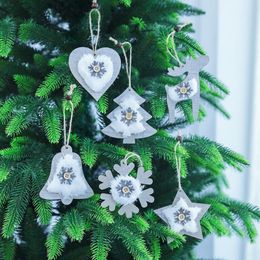 2PCS Christmas Wooden Bell pendant Plush Hanging Decoration Snowflake Bell Christmas Tree Decoration Festive Party Supplies