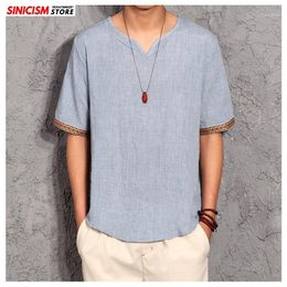 Sinicism Store Men Cotton Linen Vintage 5XL TShirts Men Summer Casual T-Shirts Male Short Sleeve Chinese Style Tees Clothes 20201