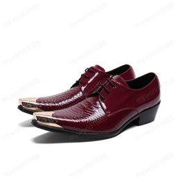 Men Oxford Shoes Fashion Snakeskin Pattern Men Lace Up Brogue Shoes Handwork Big Size Metal Toe Men Dress Shoes