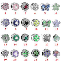 Genuine 925 Sterling Silver Fit Pandora Bracelet Charms Green Butterfly Cross Bead Love Heart Blue Crysta Charm For DIY Beads Charms