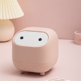 Cute Small Mini Ninja Desktop Trash Can Dust Bin Garbage Basket With Lid For Desk Car Bedroom Office Kids Room House Decoration 211229