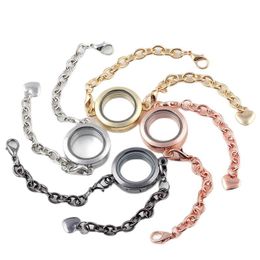 girls locket chain Australia - Floating Locket Charm Bracelets for Women Girls Stainless Steel Chain 25MM Round Glass Bracelets Fashion Jewelry