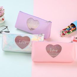 Pencil Bags Cute Laser Colourful Case Shiny Heart Pattern Bag Fashion Box Pencilcase School Student Supply Case1