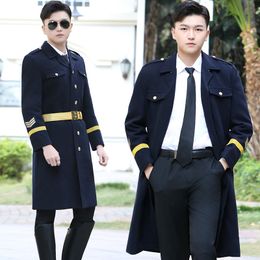 Men's Wool & Blends Airline captain woolen Overcoat male pilot thick property security winter clothing wool annual meeting performance Trench Coat