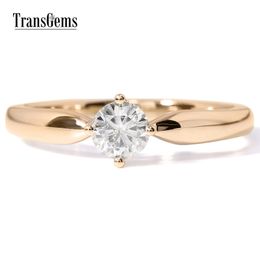 Transgems 14K Yellow Gold 0.5 carat Diameter 5mm F Color Moissanite Engagement Ring For Women Solitare Y200620