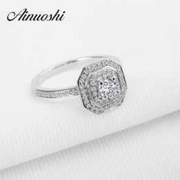 AINOUSHI New Wholesale Princess Cut Yellow Prink Sona Created Solid 925 Sterling Silver Wedding Promise Engagement Ring Y200106