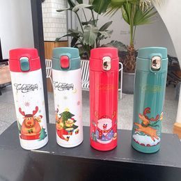 16oz Christmas Water Bottle Gift Christmas Cartoon Santa Claus Elk Insulate Thermos Xmas Vacuum Flasks