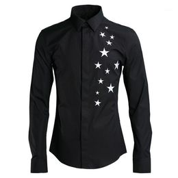 Original Design Long Sleeve Pentagram Embroidered Mens Dress White Black Slim Fit Casual Shirt Men 4XL1