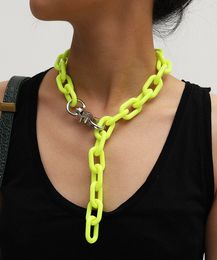 New ins fashion popular designer exaggerated hip hop geometric link chain long pendant colorful choker statement necklace for women girls