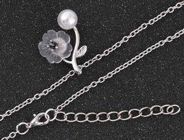 Pretty camellia necklaces simulated pearl maxi colar collier femme Collar flower choker necklace