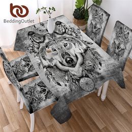 BeddingOutlet Tribal Wolf Tablecloth Dreamcatcher Waterproof Table Cloth Geometric Watercolor Animal Table Cover Washable T200707
