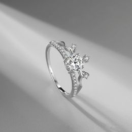 European and American New S925 Sterling Silver White Gold Plated Noble Ring Delicate Crown Engagement Wedding Jewellery for Female