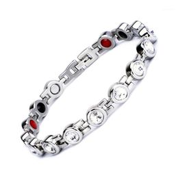 New Rhinestone Woman Magnetic Power Bracelet Health Energy Gold Fashion Jewelry Lady Stainless Steel Bracelets Bangles1