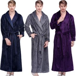 Män vinter extra lång tjockt varmt galler flannel badrock mens lyx kimono bad kappa kvinnor sexiga kläder man termiska dressing klänning t200110