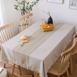 Cotton Linen Tablecloth Tassel Water-proof Dining Tablecloth Rectangle Dust Proof Table Cloth Hotel Soft Placemat Kitchen Tool BH5691 TYJ
