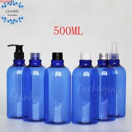 Blue Plastic Packaging Bottles,500ML Empty Cosmetic Containers,500CC Refillable PET Shampoo Makeup Bottles, Home Care Containergood qualtity