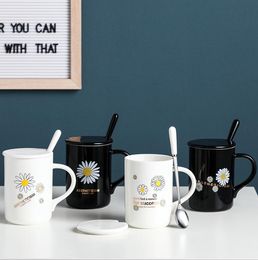 Ins Daisy water mugs Nordic ceramic cup simple mug with spoon student couple cups family breakfast available