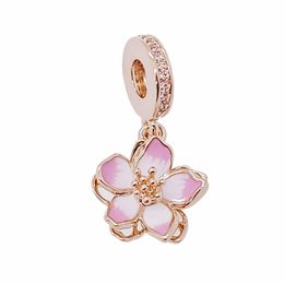 Cherry Blossom Dangle Charm Silver Pandora Charms dla Bransoletki DIY Biżuteria Zestawy Luźne Koraliki Silver Hurtownie 780667C01