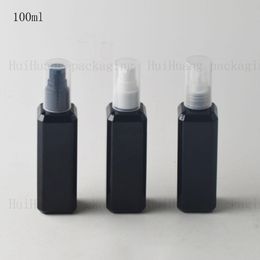 50pcs 100ml black empty treatment cream pump travel size container bottle,square lotion bottles for cosmetics packaging