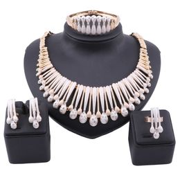 African Jewellery Sets Gold Colour Crystal Bridal Wedding Elegant Romantic Women Necklace Earring Bangle Ring Set