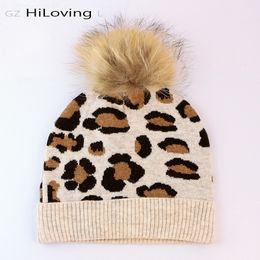 Hot Sale-2020Trendy 100% Real Fur Raccoon Pompom Winter Beanies Hats Leopard Hats Women European Wool Skull Cap In Women