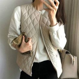 new cotton women short paragraph lightweight coat round neck long loose vest Autumn and winter Zipper 201214