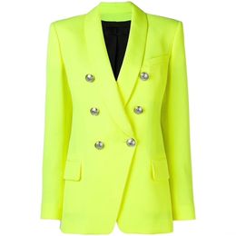 HIGH QUALITY Newest Fashion Designer Blazer Women's Shawl Collar Double Breasted Metal Buttons Long Blazer Outer Jacket 201201