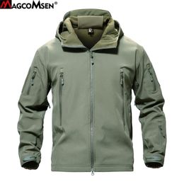 MAGCOMSEN Shark Skin Military Jacket Uomo Softshell Waterpoof Camo Abbigliamento Tactical Camouflage Army Hoody Jacket Cappotto invernale maschile 201116