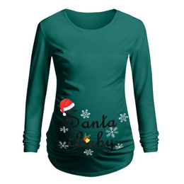 Fashion Maternity Clothes Christmas Tops Dress Pregnant Woman Dress Long Sleeve Printing T-shirt Round Neck Shirt Vestido LJ201123